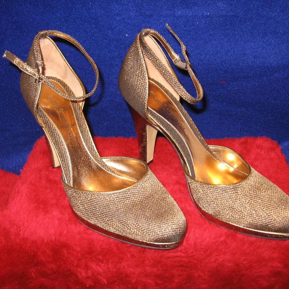 ENZO ANGIOLINI  BRONZE AND GOLD HEELS